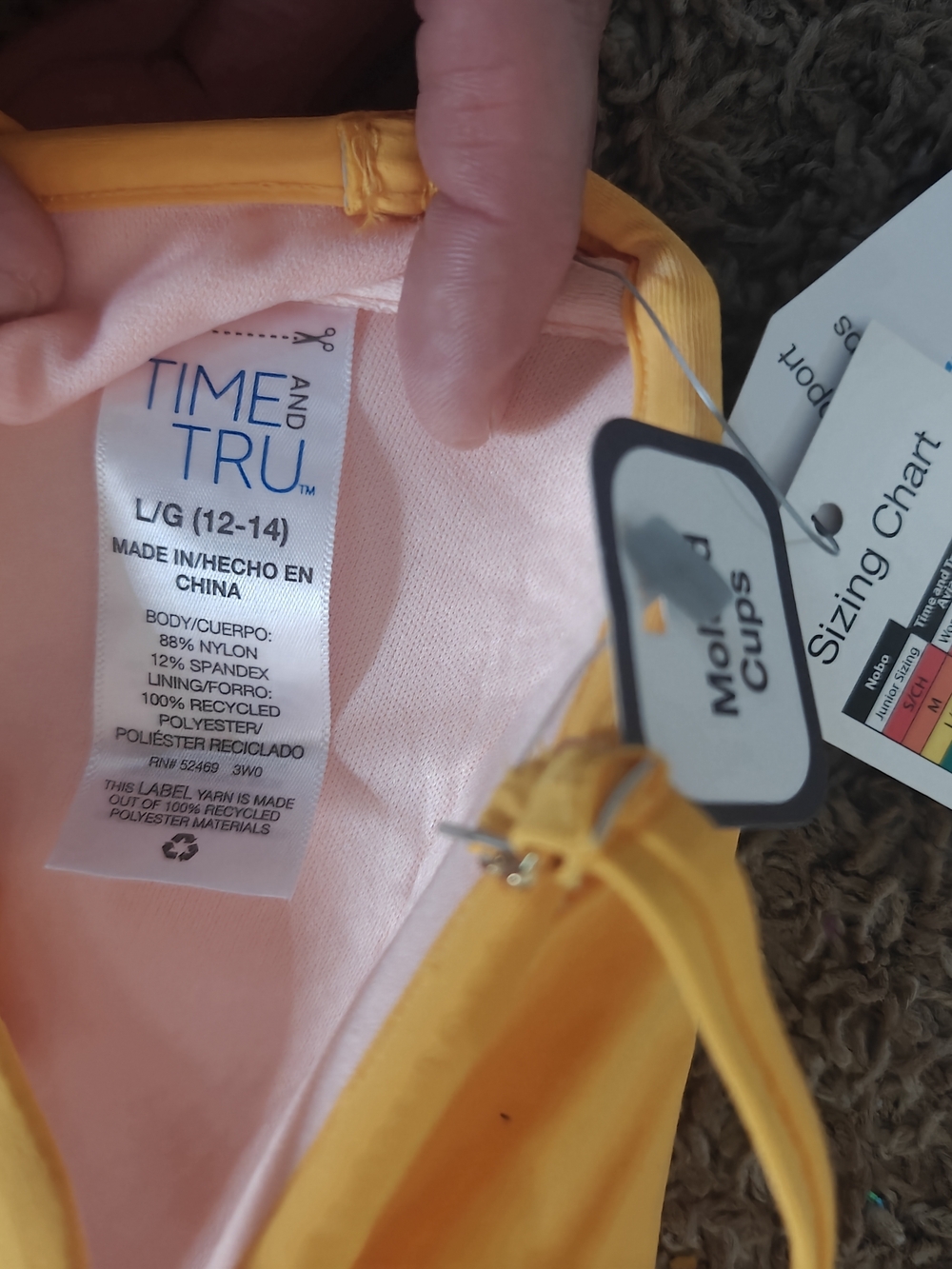 Time and Tru Yellow Women’s Tankini Swim Set with Pink and White Accent - Picture 4 of 8